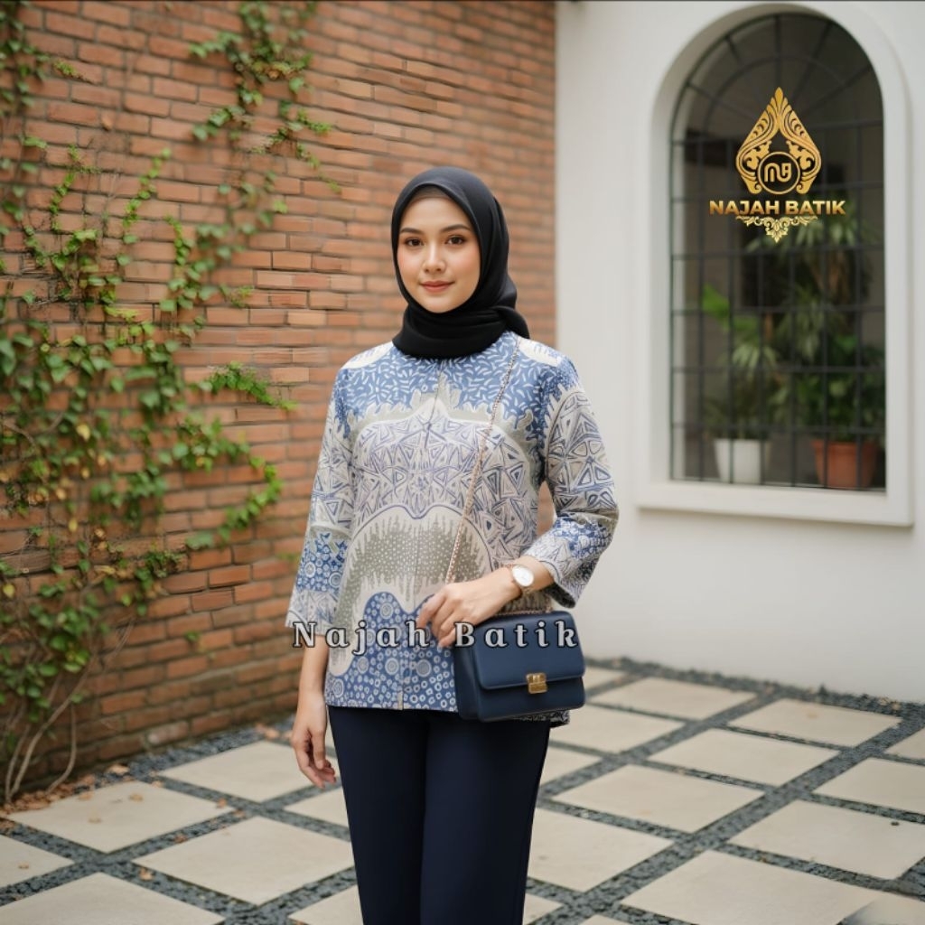 Blus Batik Wanita Modern Bahan Katun Halus Ful Lapisan R22 Trikot Premium R22