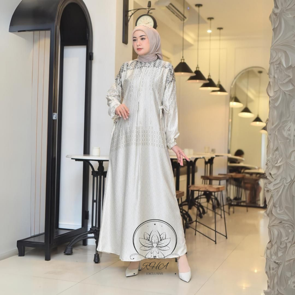 Gamis Wanita Silk Premium Adem Jatuh | Gamis Muslimah Elegan LD JUMBO 130-DELISA IVORY CREEM