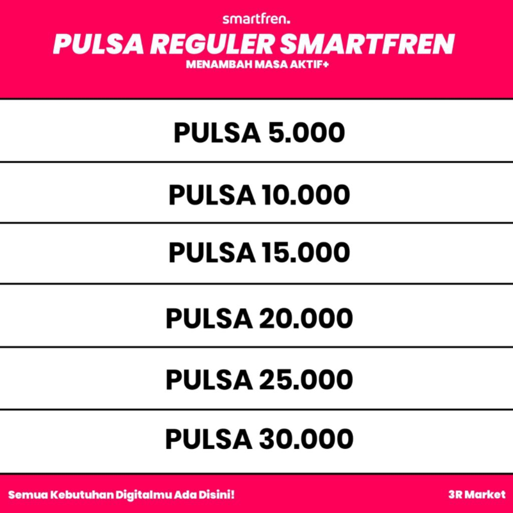PULSA SMARTFREN 5K 10K 15K 20K 25K 30K Reguler Termurah 5000 Rupiah