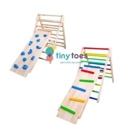 Preloved - Pikler Climb and Slide Kayu Ansl - Rainbow Stripes / Blue Rocks