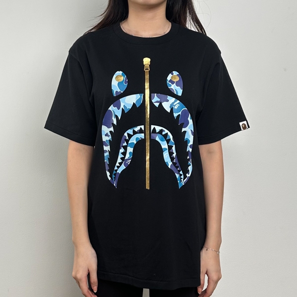 Kaos BAPE SHARK FULL CAMO BLUE GOLD BLACK TSHIRT 100% ORIGINAL