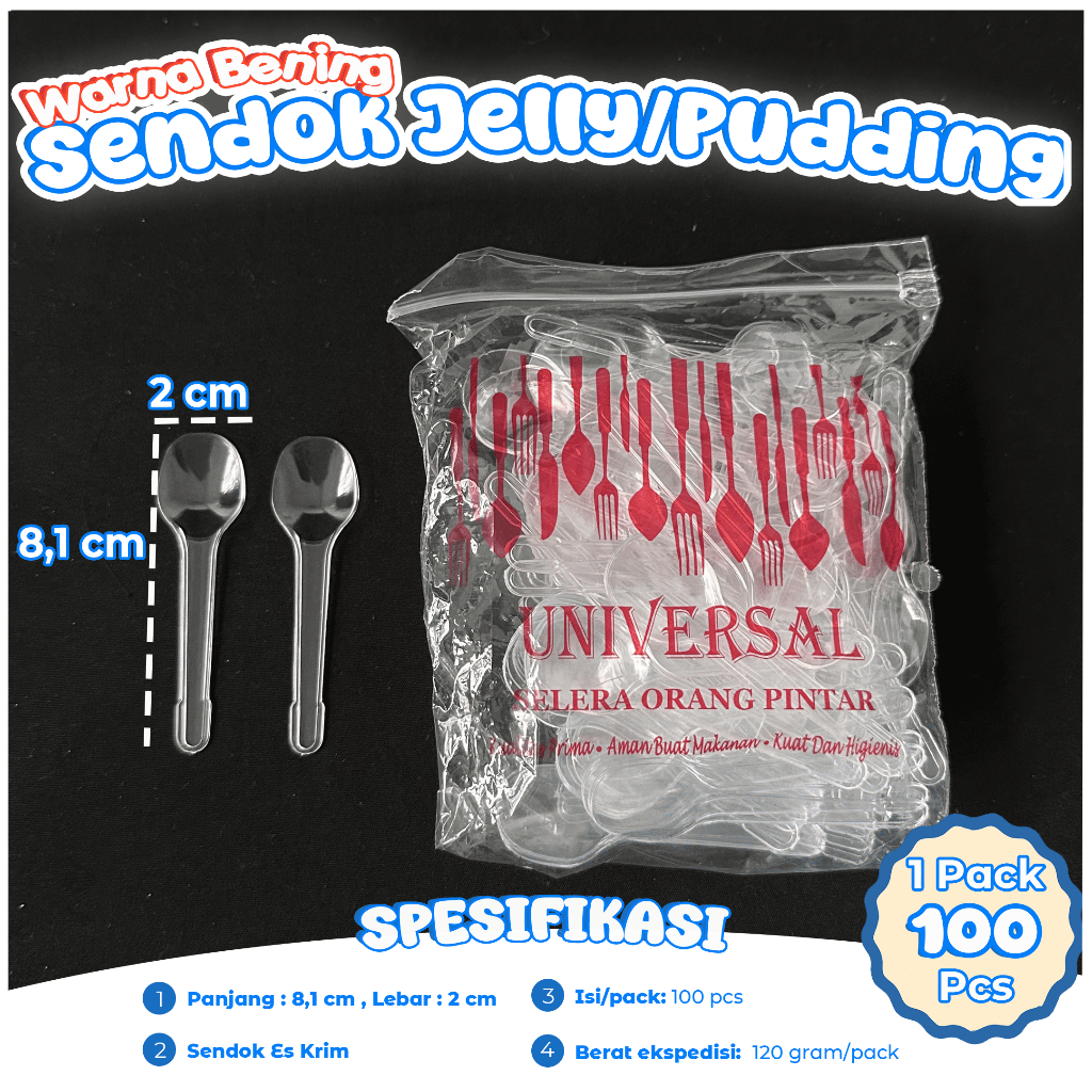 Sendok Es Krim UNIVERSAL Bening Isi 100 Pcs / STB / Sendok Ice Cream / Sendok Plastik Kecil