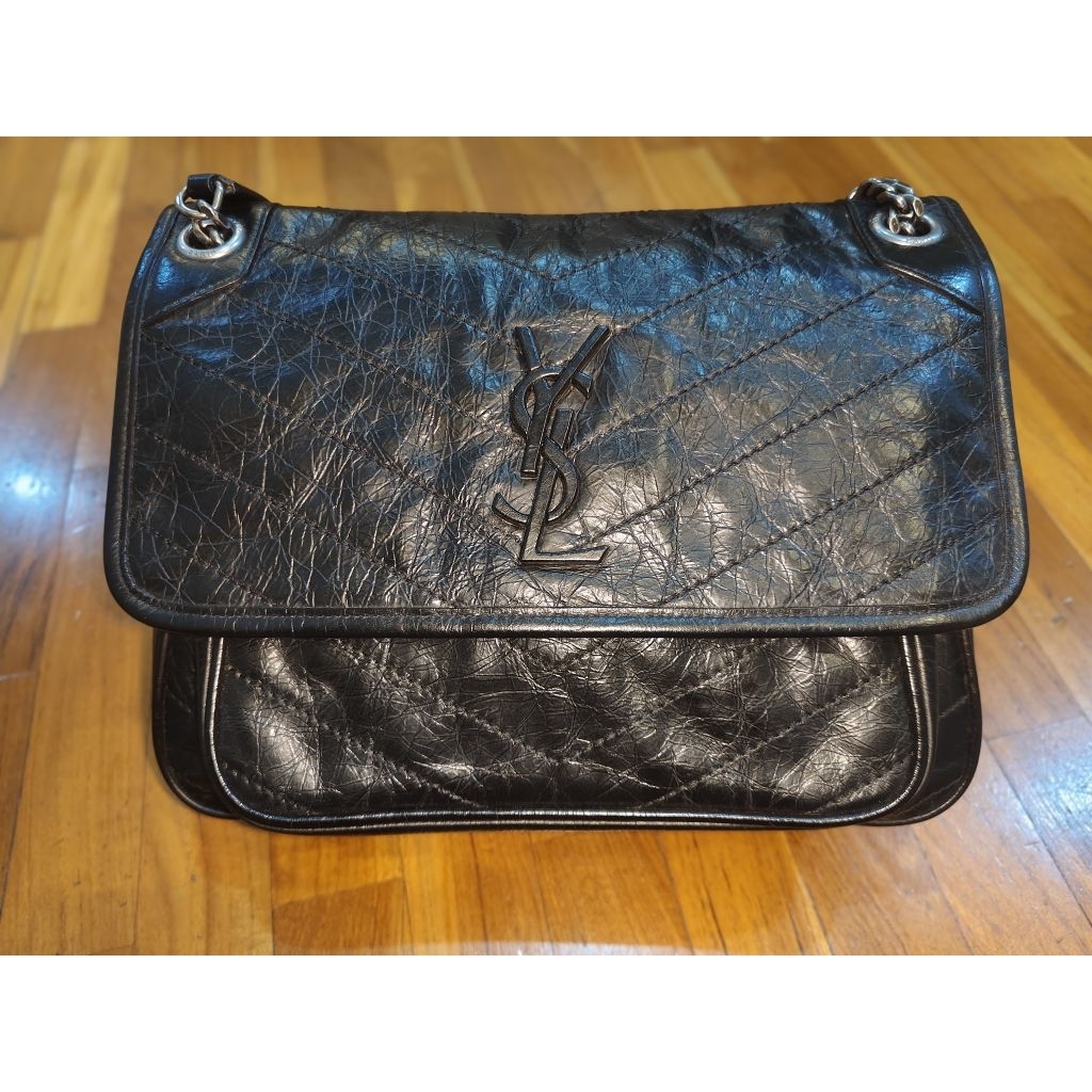 YSL Yves Saint Laurent Niki Medium Hitam kulit pecah seribu Preloved Murah