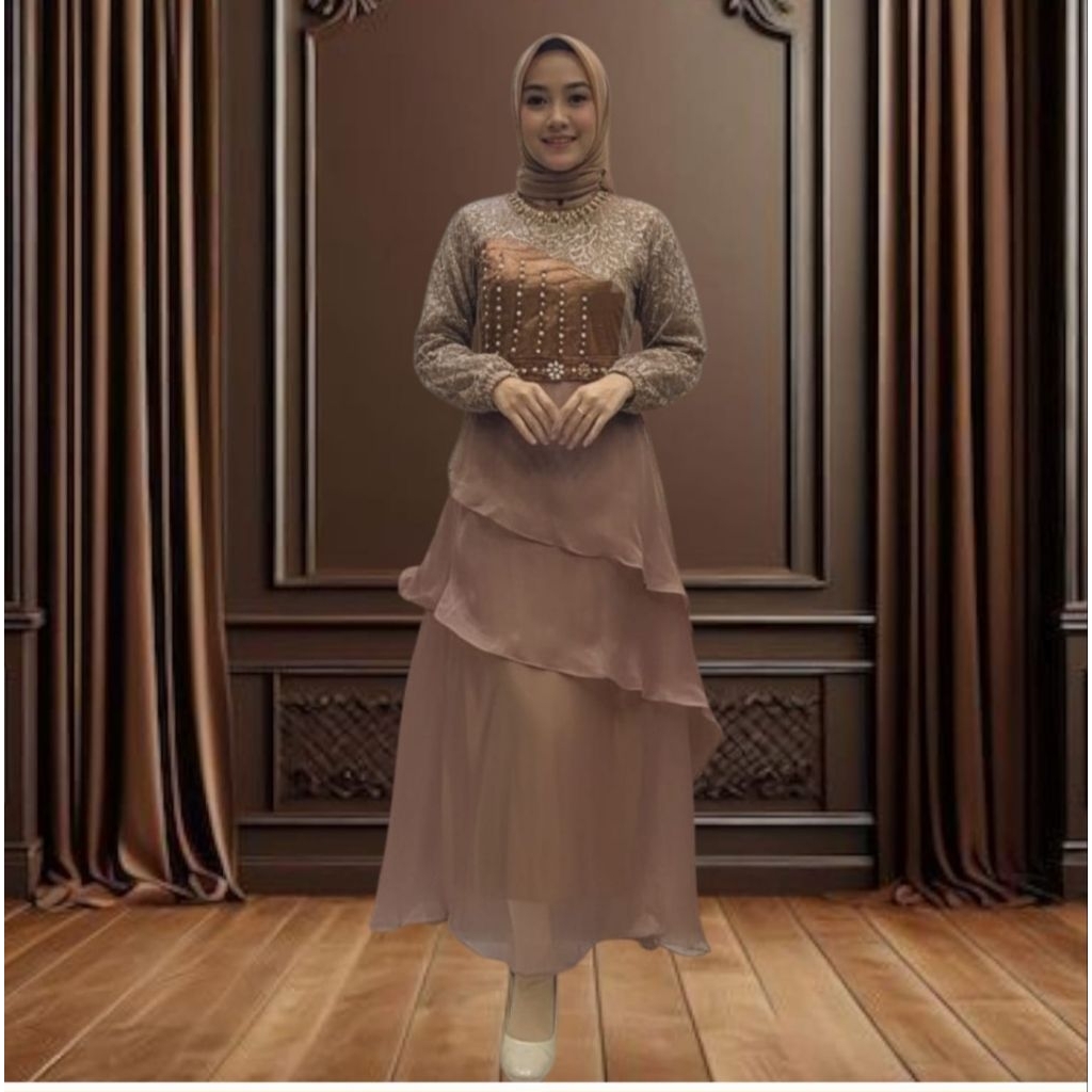 gamis dress LIDYA TILLE BORDIR MIX ORGANZA LD 110CM