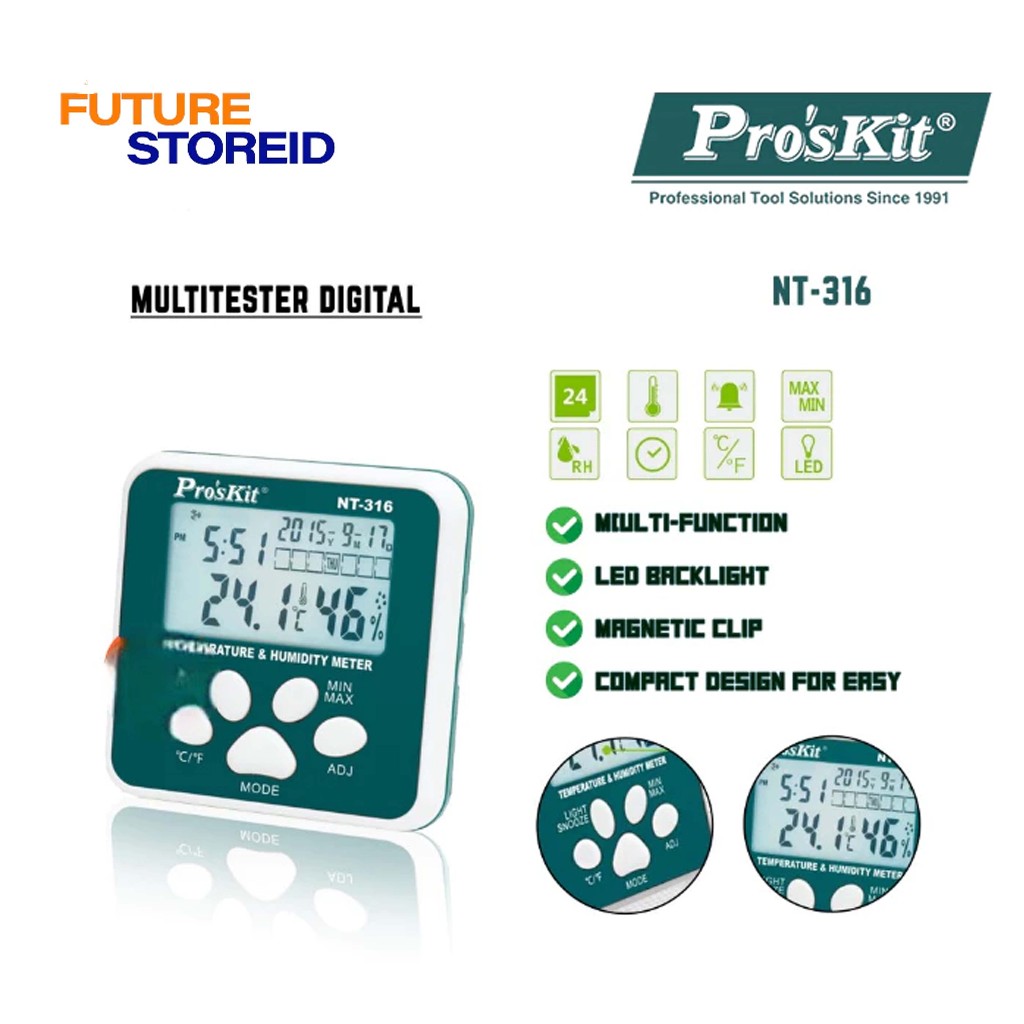 PROSKIT NT-316 Mini Digital TemperatureHumidity Meter - Multitester Mini Ditigal - Multimeter Proski