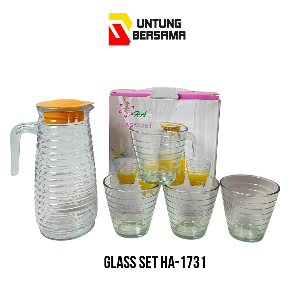 PITCHER TEKO SET / GLASS SET HA - 1731 DAN HA - 1732 / DRINK SET KACA 5 BUAH WATER JUG