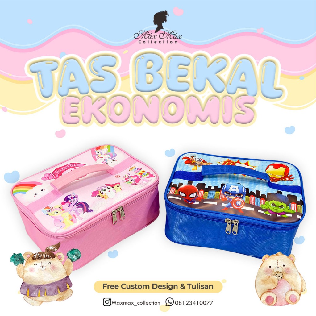 Souvenir Ulang Tahun/Goodie Bag Anak - Tas Bekal Anak -  Tas Bekal Ekonomis Custom Nama Karakter Kar