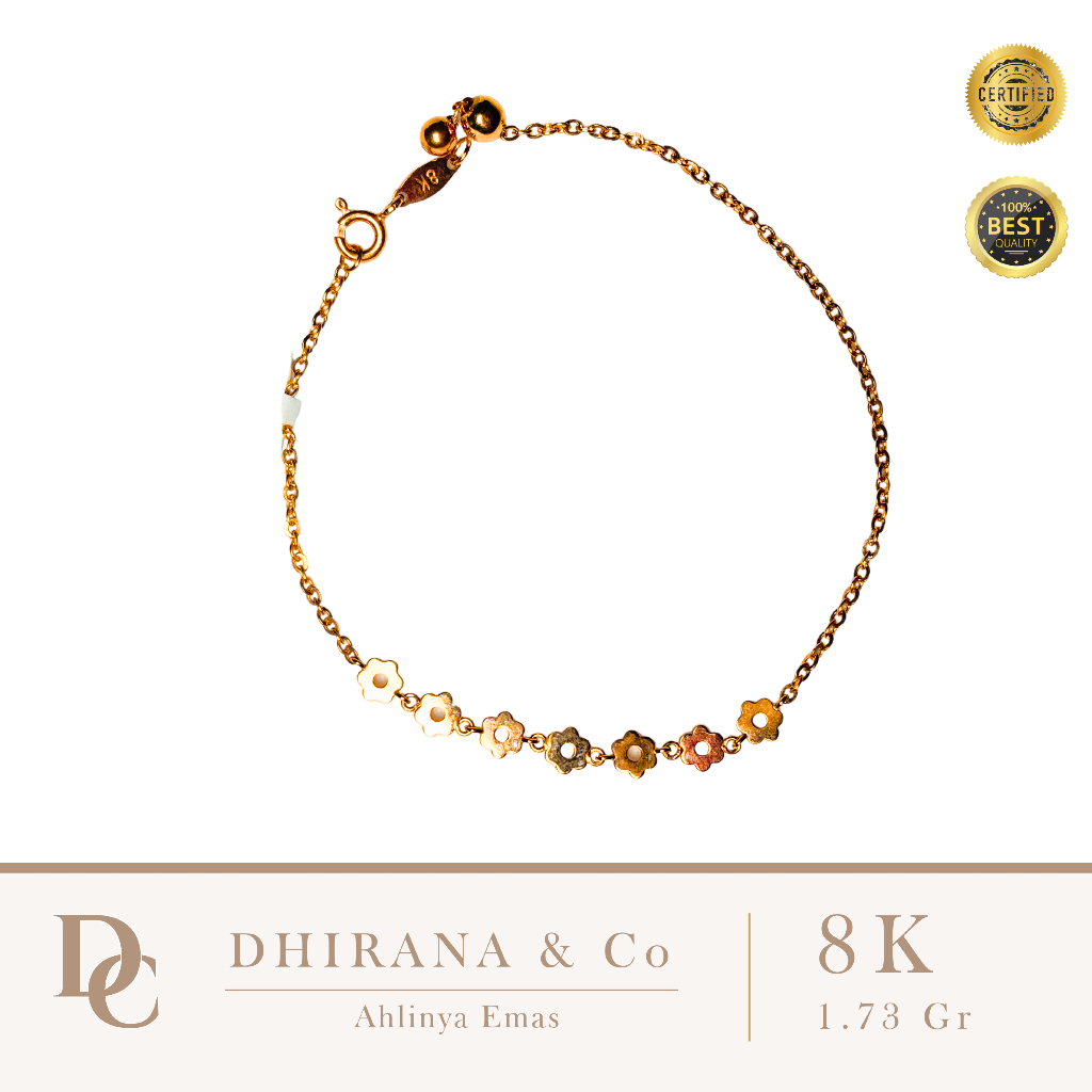 Gelang Emas Asli 8K Rantai Bunga Simple