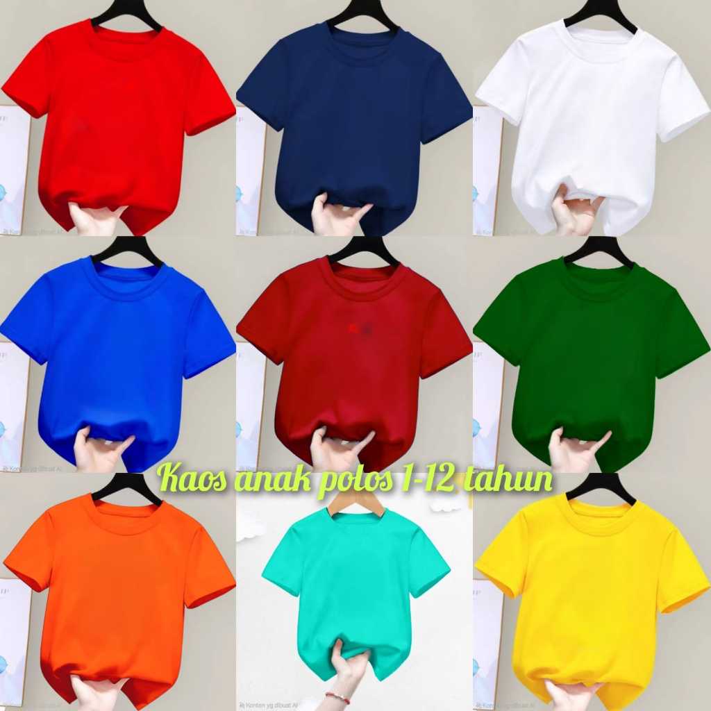 Kaos anak unisex polos usia 1-12 tahun / baju anak polos 1-12 tahun