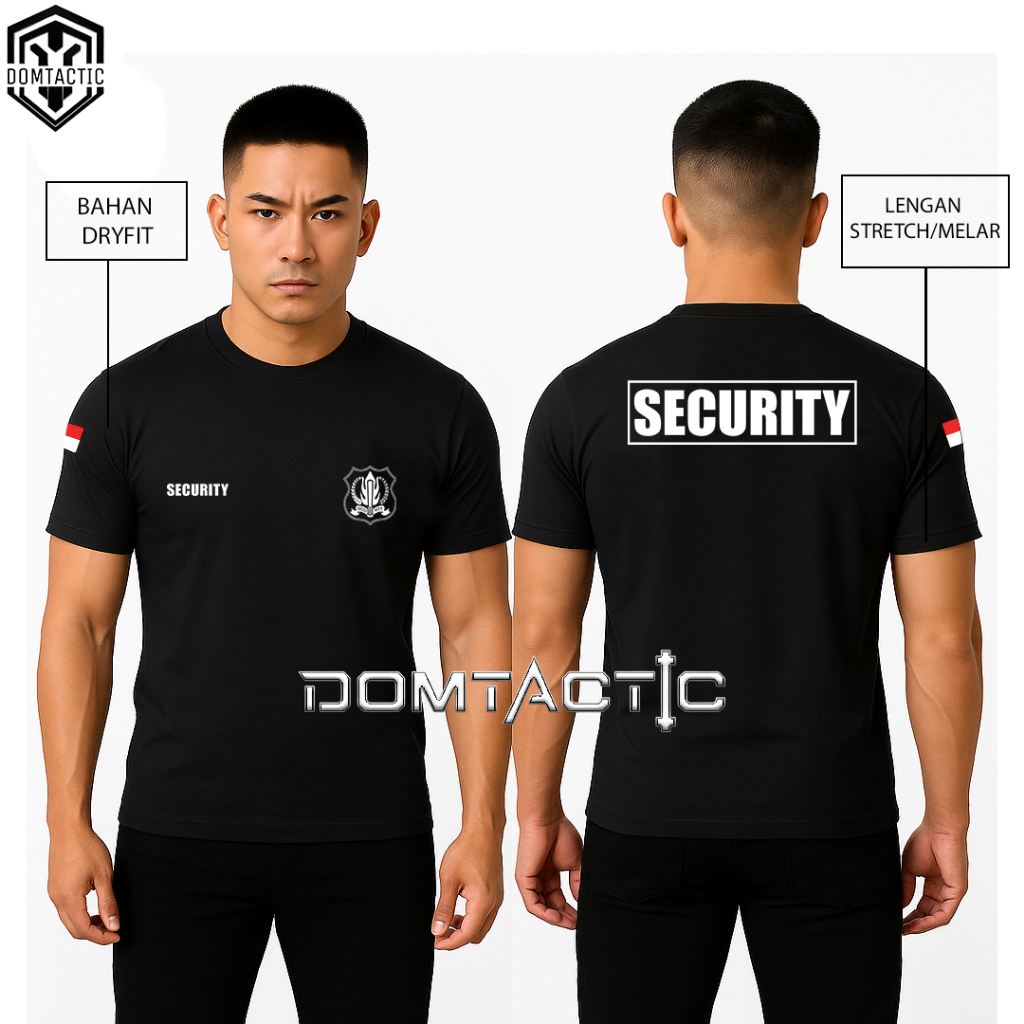 Kaos Security/Satpam Hitam Motif Kotak Lengan Panjang Bahan Dryfit Warna Hitam - Baju Security Satpa
