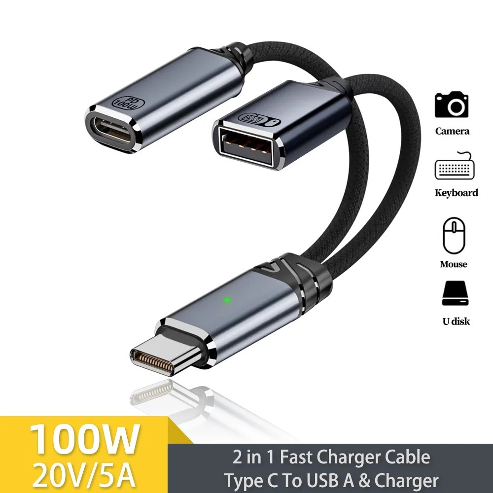 Usb Type C Splitter 100W Type C Female + Usb A Female Cabang 2 Ganda Otg Data Charger Fast Charging