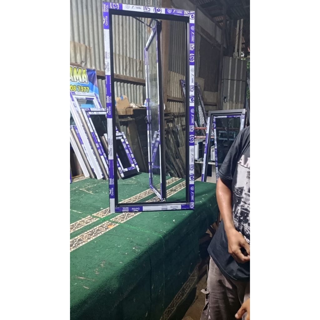 TERMURAH jendela alumunium buka SWING / samping kanan UK 60x120 free packing kayu