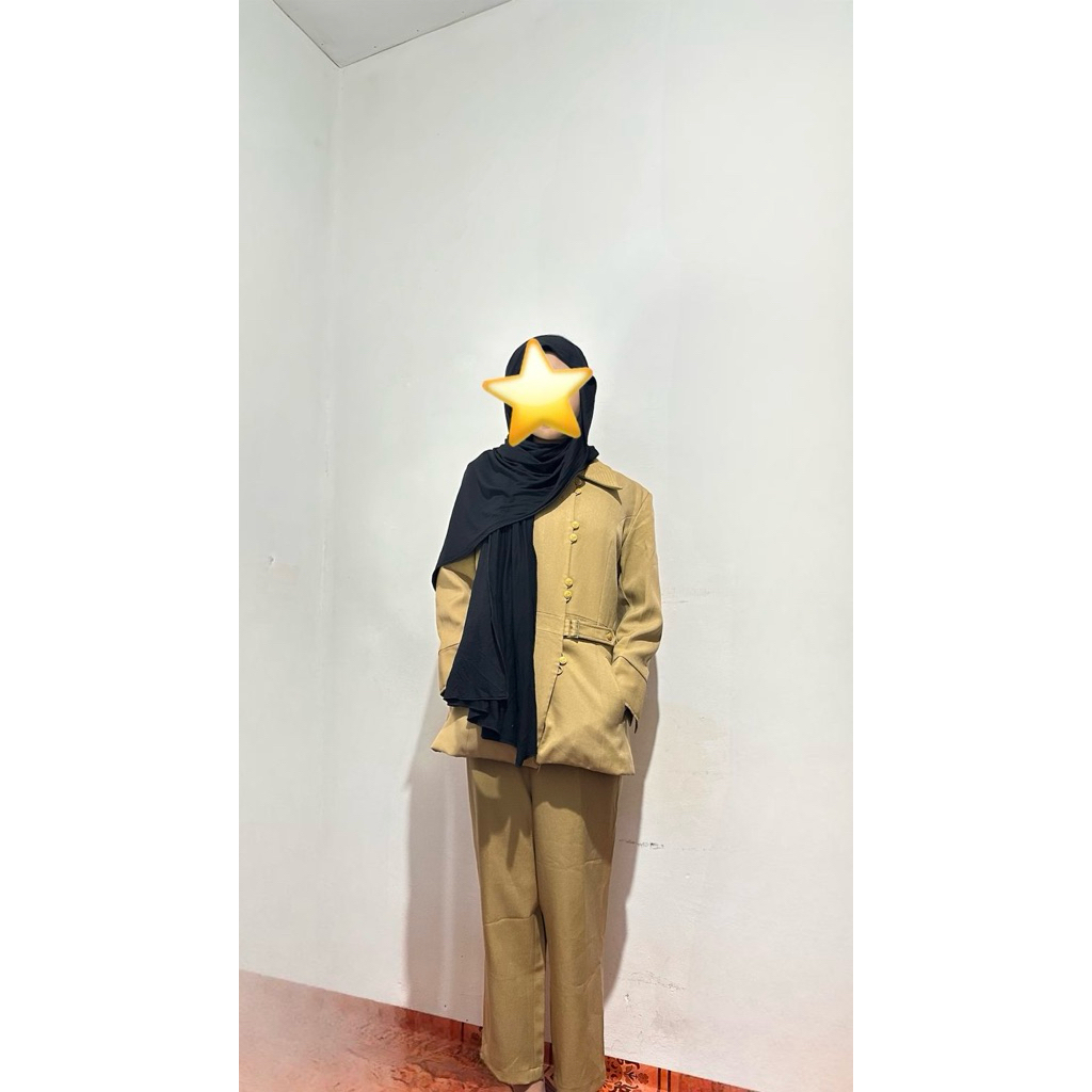 [ Preloved ] Setelan Baju Seragam Dinas PNS Pemda Blazer Guru Coklat Wanita Rok dan Celana Panjang