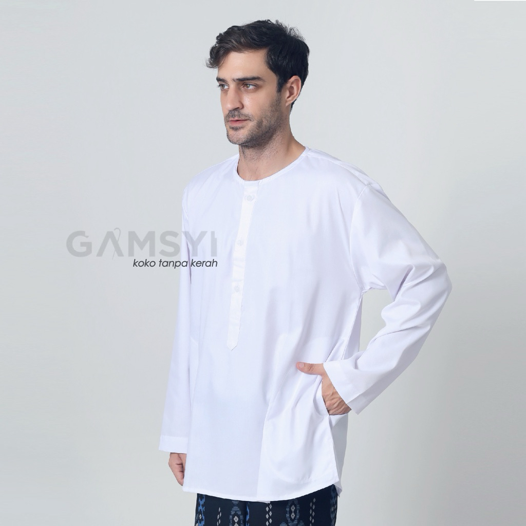 KOKO PUTIH POLOS PRIA DEWASA TANPA KERAH/KOKO GAMSYI