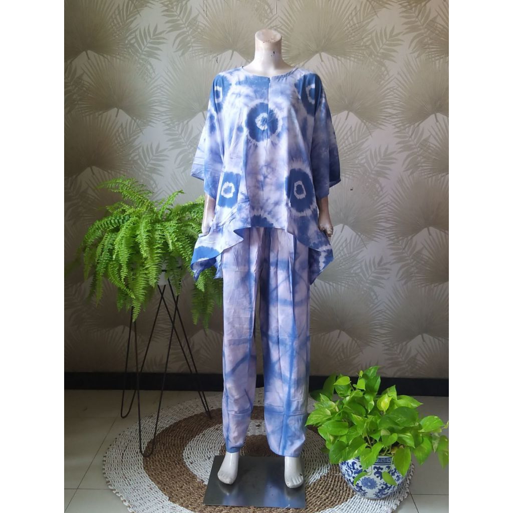 SASIRANGAN SET WAKA Setelan Celana Panjang Rayon Premium Jumbo Busui Resleting Depan One Set Terbaru