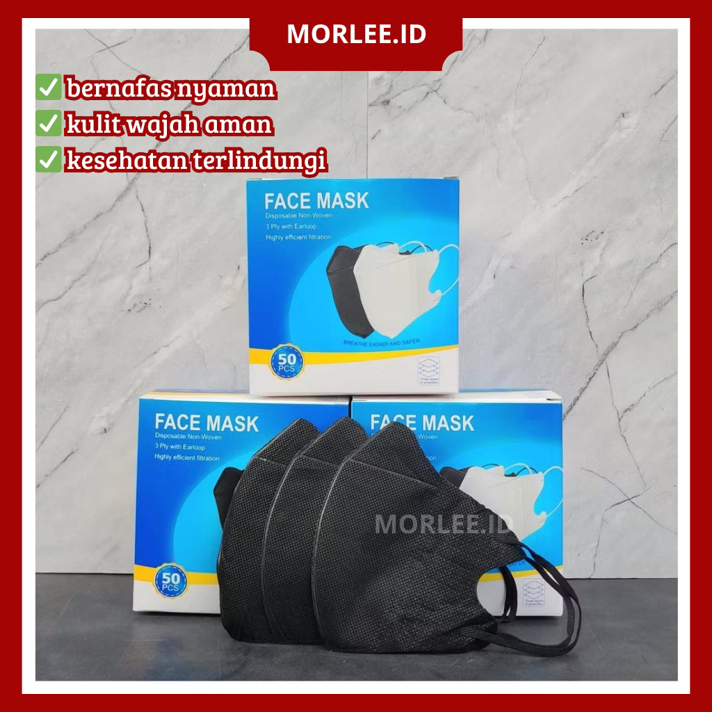 MASKER DUCKBIL GARIS FACEMASK 3 PLY PUTIH HITAM DUCKBILL TANPA BOX ISI 25 PCS