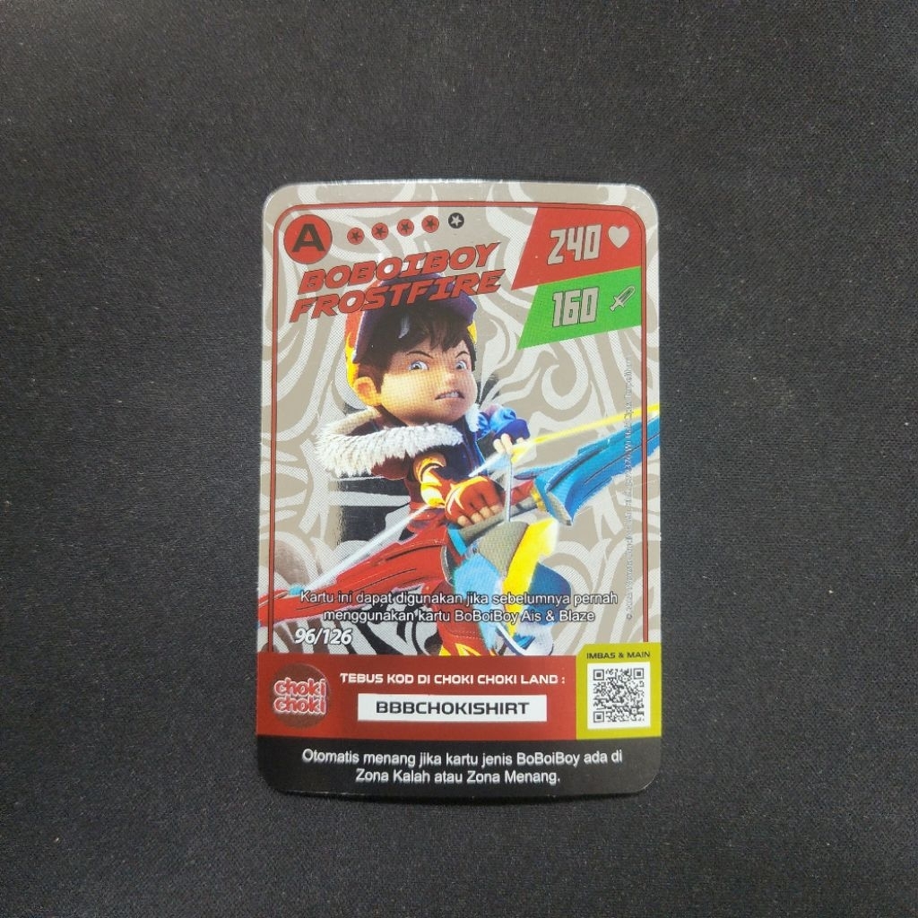 Kartu Rare Boboiboy Choki Choki Silver Card - Boboiboy Frostfire (A Rank Card) (Monsta Galaxy Card x
