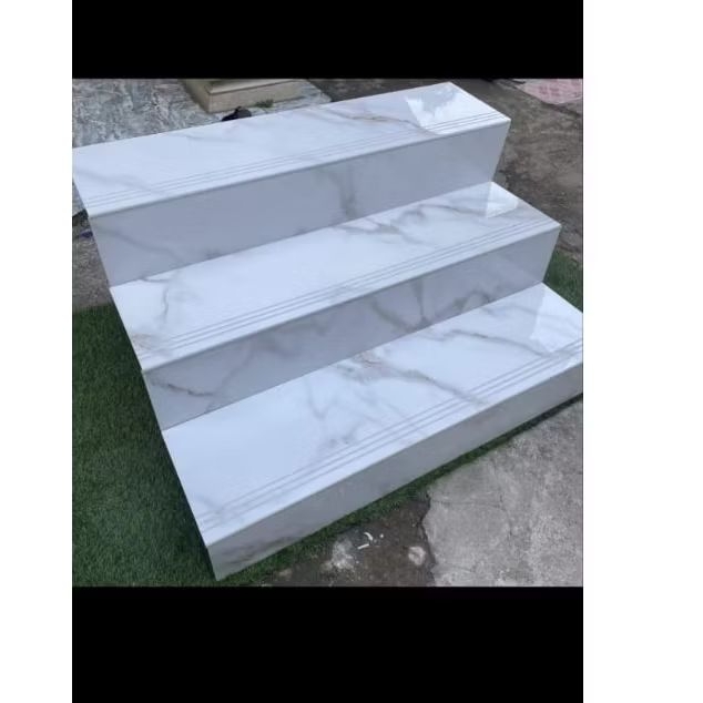 Granit pijakan anak tangga 30x100 30x120 putih carrara marble glossy bevel stepnosing. Riquest custo