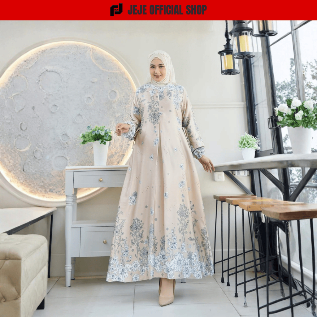 Gamis Motif Bunga Silk Premium Terbaru Bunsui Jumbo Ld 130cm