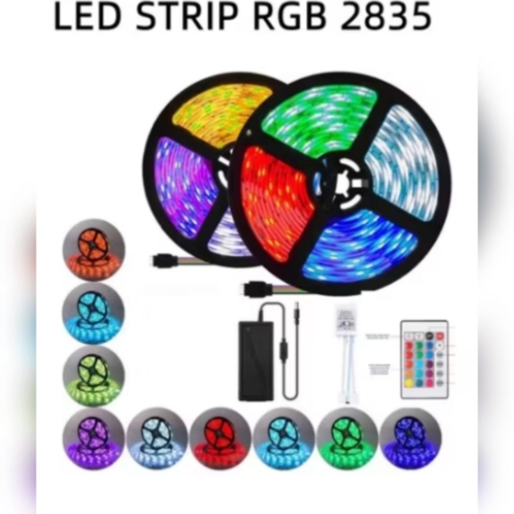 Lampu led strip RGB 5m + remot + adaptor Lampu led stip warna warni kedap kedip