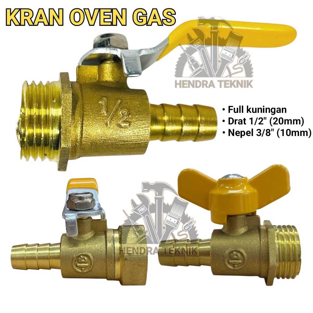 KRAN GAS ELPIJI DRAT LUAR / DALAM 1/2" KUNINGAN GAS COCK STOP KRAN ANGIN DAN GAS 3/8" KERAN OVEN ELP