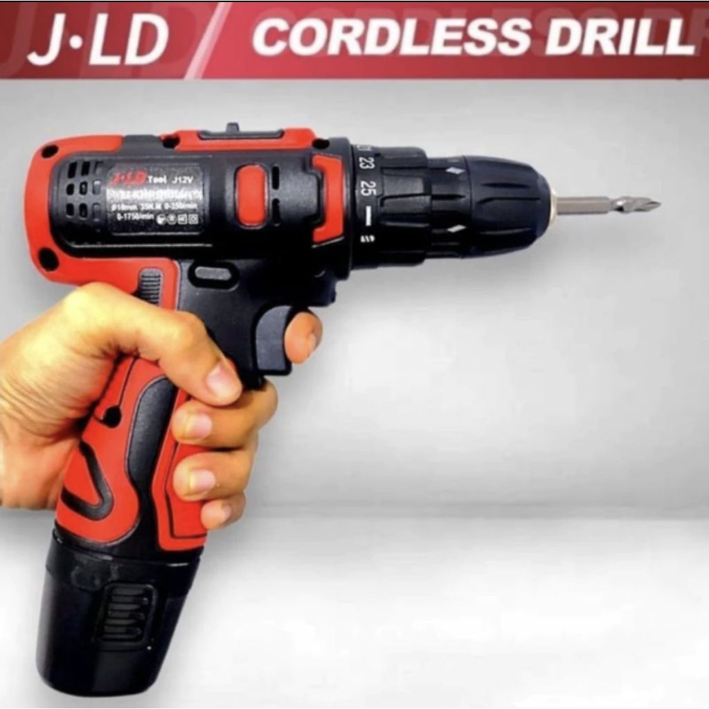 JLD Bor baterai 12 Volt Bor Tangan J12S Bor Cordless 1 baterai