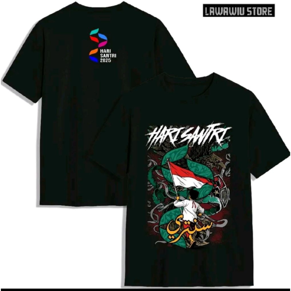 KAOS HARI SANTRI 2025 Motif Hijau T-SHIRT HITAM UNISEX
