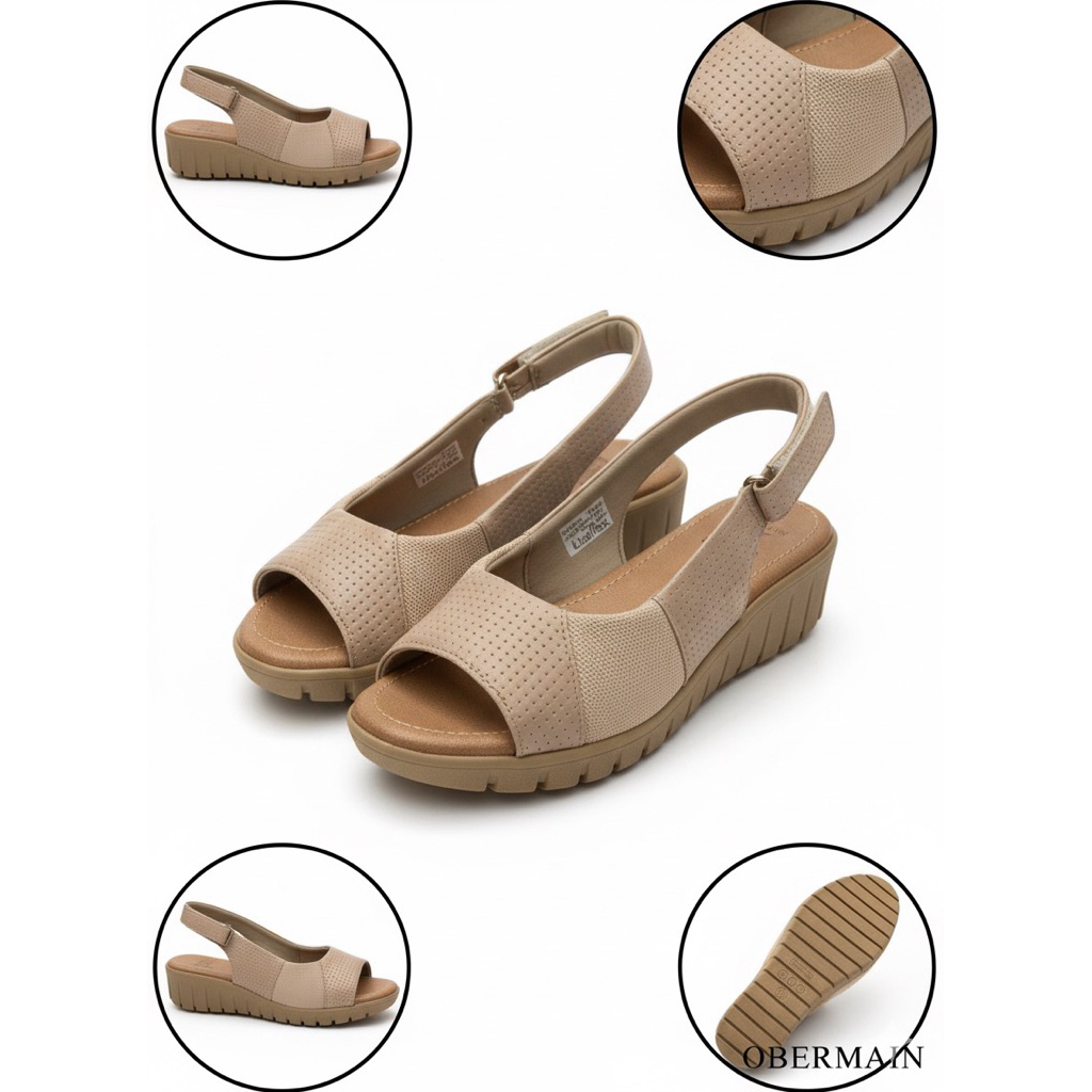 NEW Wedges Obermain Pink Nude Sandal Wedges Obermain Sandal Slingback Wanita Mariel Soul Sepatu Wedg