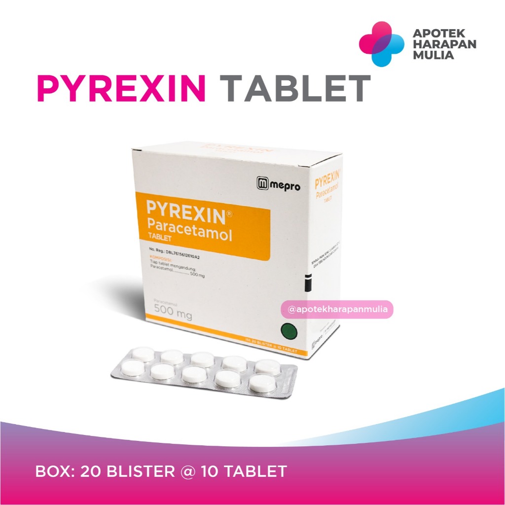 PYREXIN PARACETAMOL TABLET - BOX ISI 20 BLISTER (200 TABLET)  - APOTEK HARAPAN MULIA
