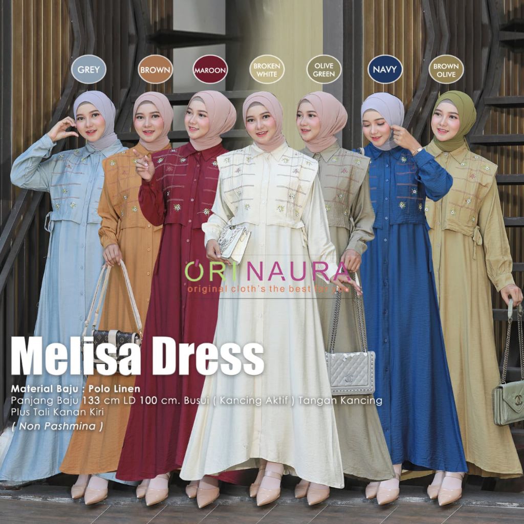 MELISA DRESS BAJU GAMIS WANITA BAHAN PILO LINES BY ORI NAURA
