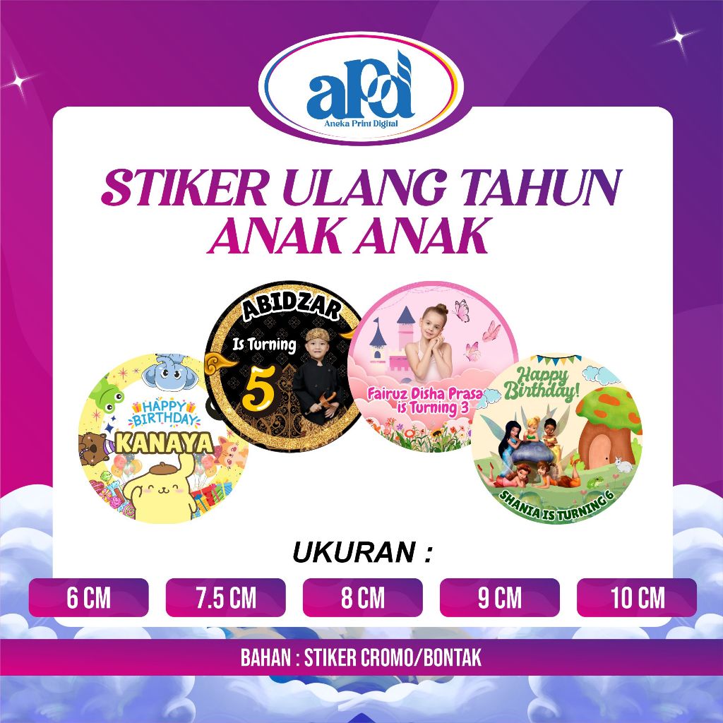 Stiker Ulang Tahun Anak Bulat/Stiker ulang tahun custom / Stiker ultah anak / Stiker box ultah nasi 