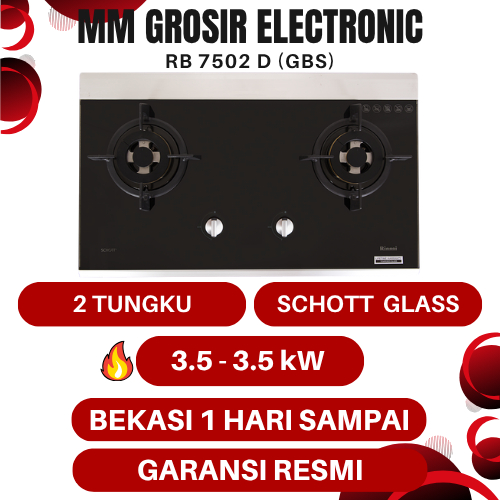 RINNAI KOMPOR GAS TANAM GAS 2 TUNGKU RB-7502D (GBS) RB7502D GBS RB 7502 D (GBS) BEKASI GARANSI RESMI