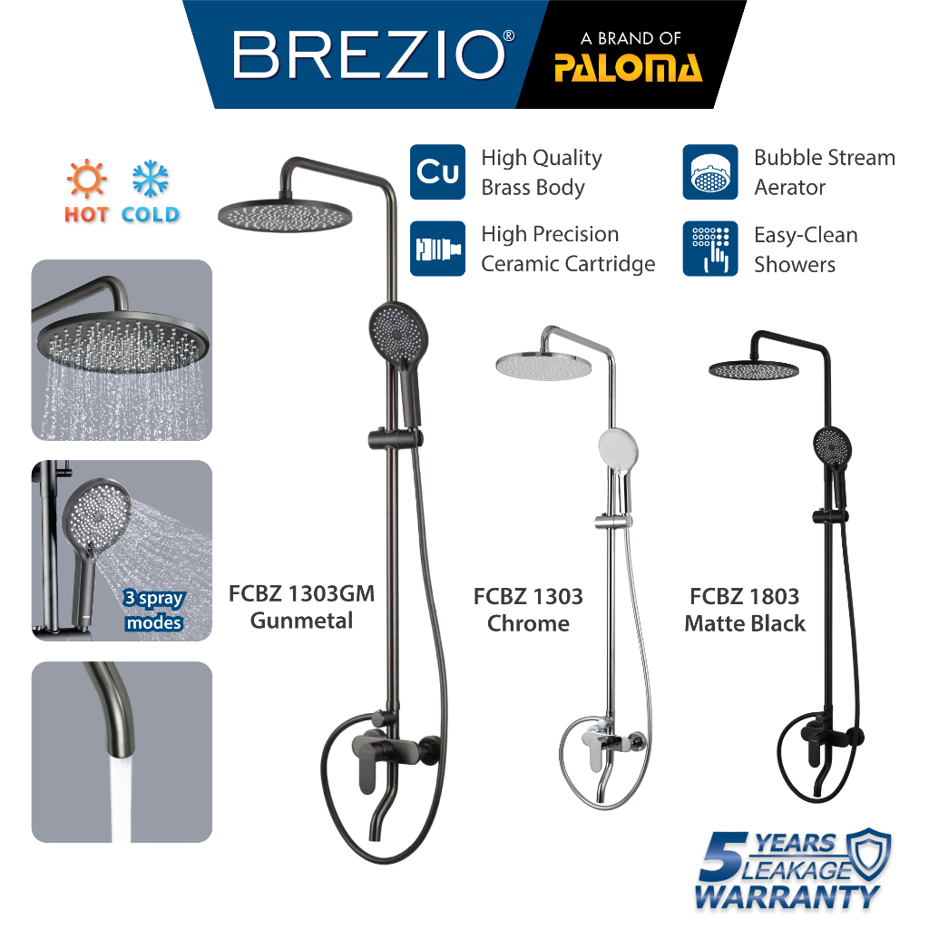 BREZIO Shower Tiang Set Column Keran Mandi Kran Air Panas Dingin Faucet Bathtub Bath Shower Mixer Ho