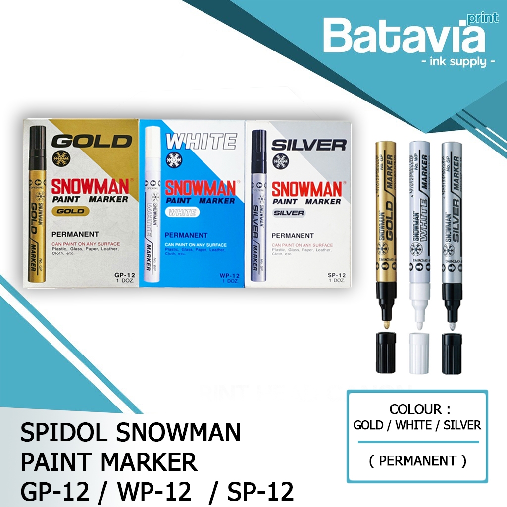 SPIDOL SNOWMAN PAINT MARKER GOLD / GP-12 | WHITE / WP-12 | SILVER / SP-12 PERMANEN 1 LUSIN (12 PCS)