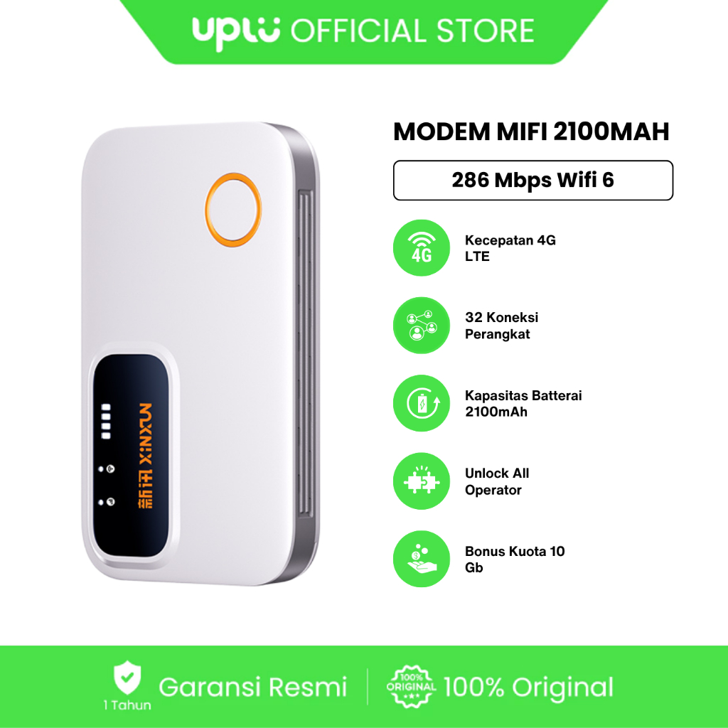 UPLU Wifi Portable 286 Mbps Modem Mifi 4G Lte Unlock All Operator Sim Card Cat6-  [Free Kuota 10Gb]