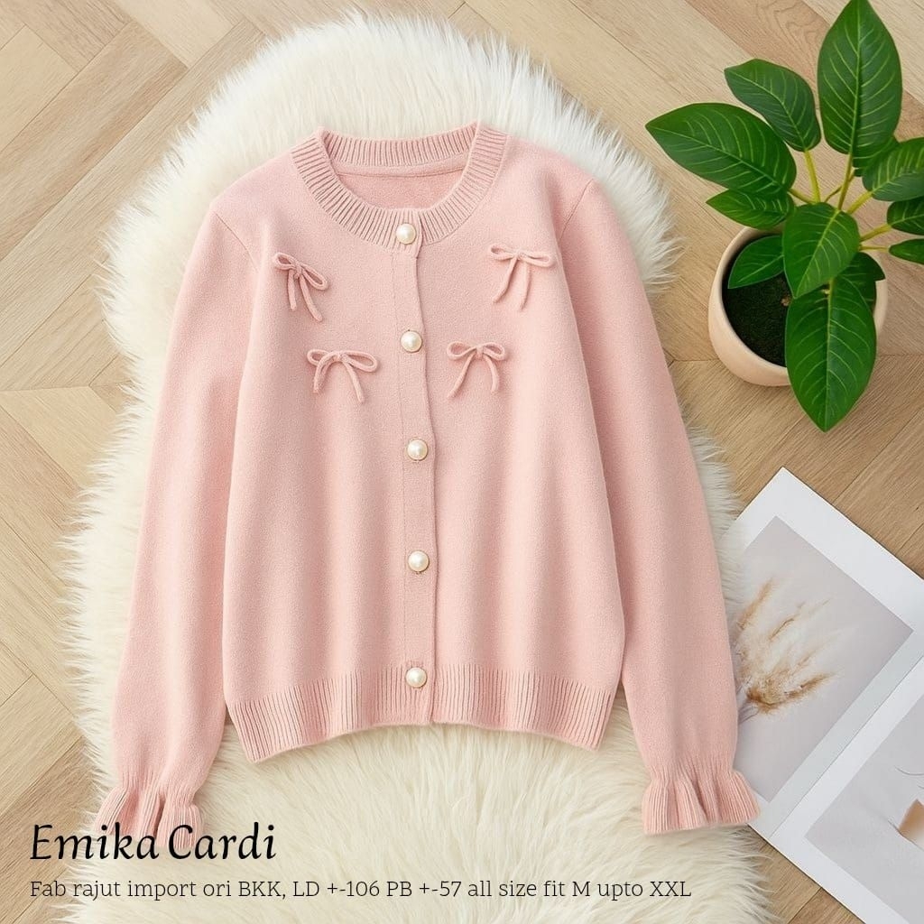 EMIKA CARDI RAJUT - Atasan Bahan Rajut Knit Premium Ori BKK fit to XXL Ld 106 Cm, Panjang 57 Cm - Oo