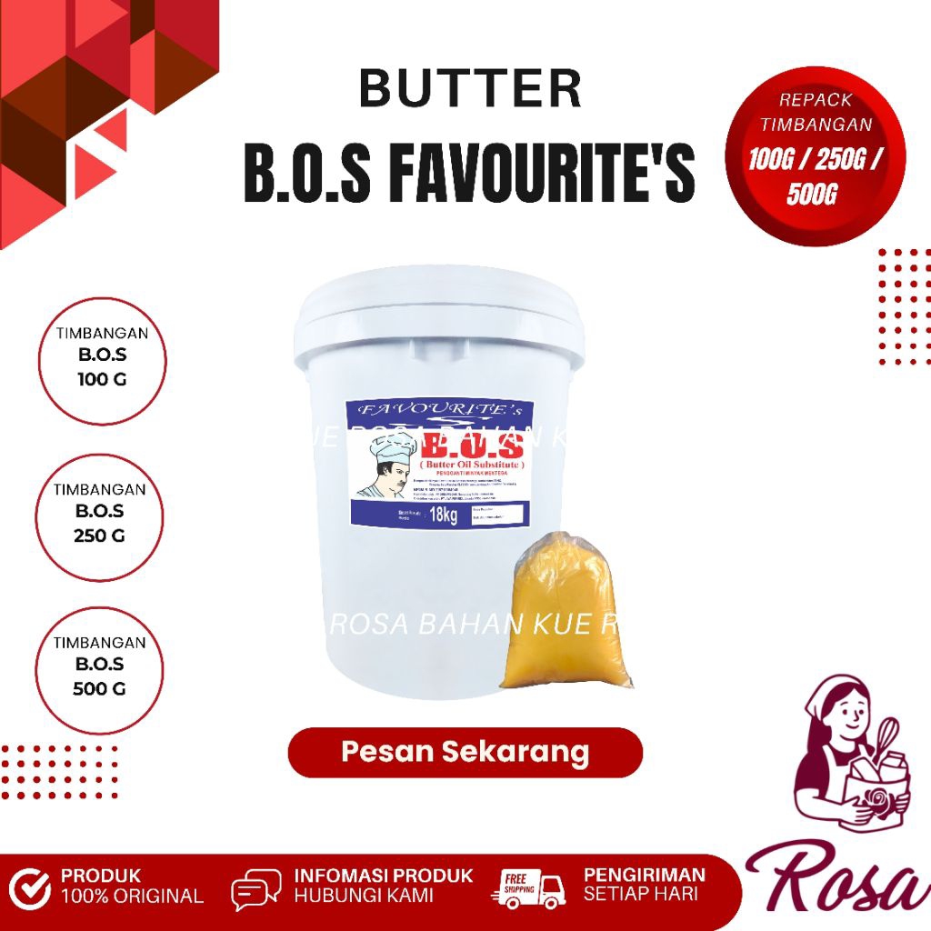 Butter Bos Favorite’s Repack Timbangan 100 g / 250 g / 500 g – Mentega Premium untuk Roti, Kue & Mas