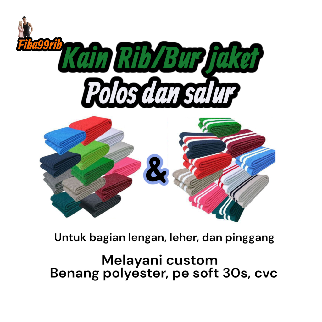 Kain Rib/bur dan Babat varian warna polos dan salur perlembar