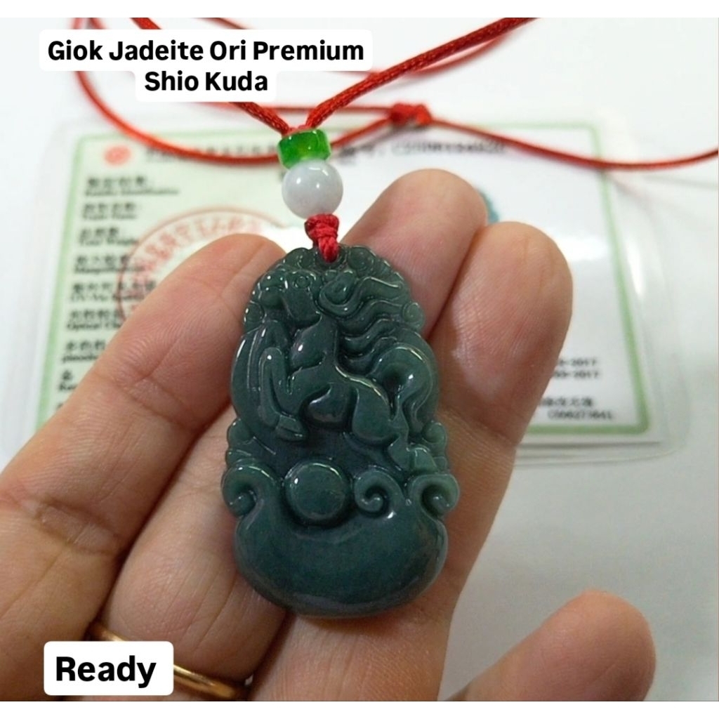 Liontin Giok Shio Kuda Bluewater Jadeite Premium Langka Grade A Bersertifikat 4926
