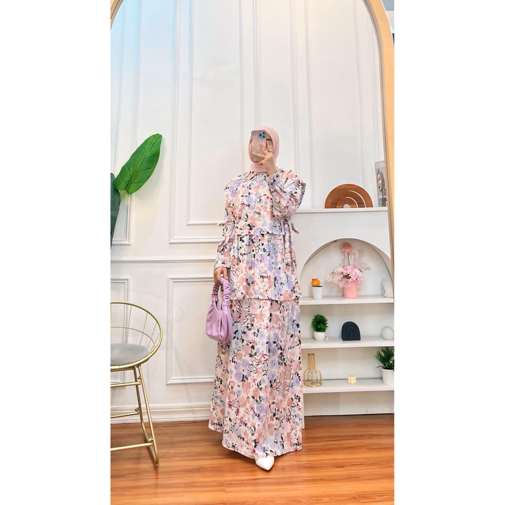 One Set Rok- Setelan Wanita Stylish - Bahan Katun Adem- Bina Set