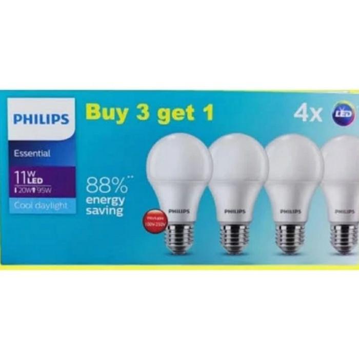 Philips LED Multipack Essential 11 watt - paket lampu Philips beli 3 GRATIS 1