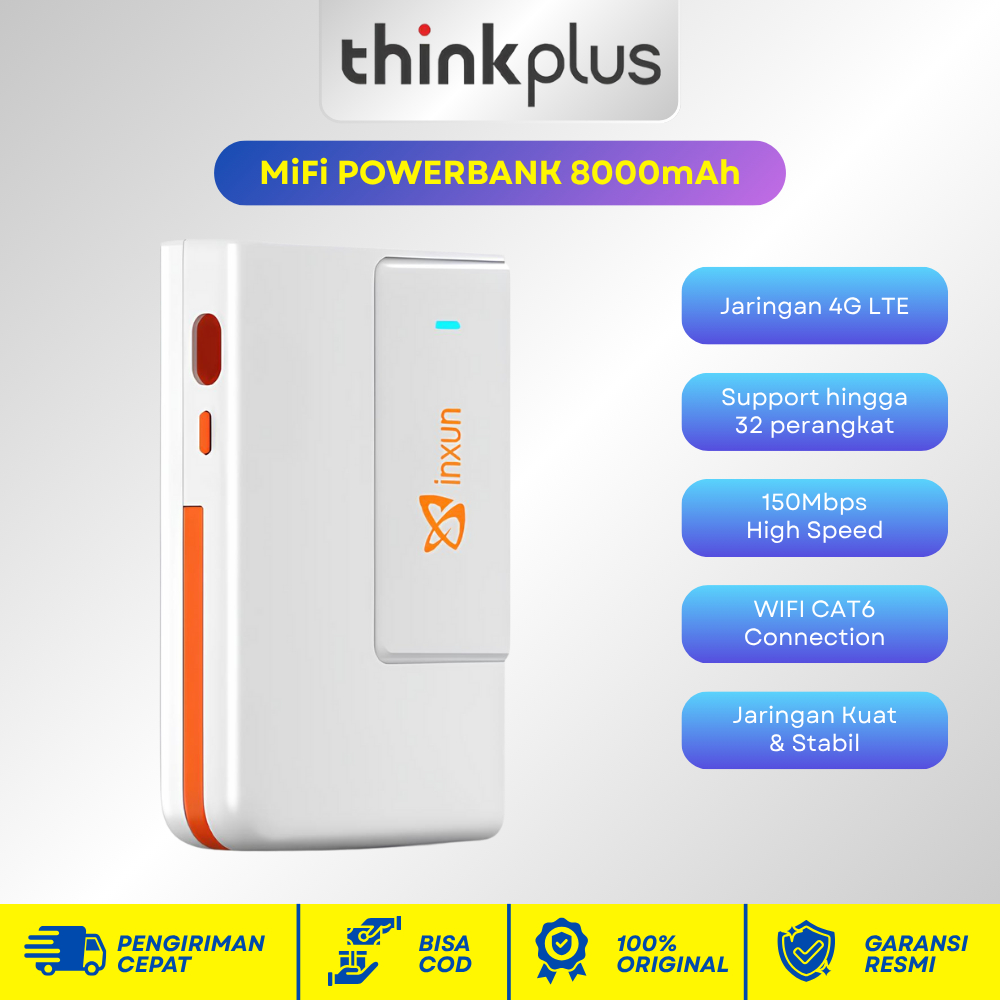 [FREE KUOTA 10GB] Thinkplus Modem Mifi 4G LTE Mifi Dengan Powerbank 8000mAh Modem 4G LTE Unlock All 