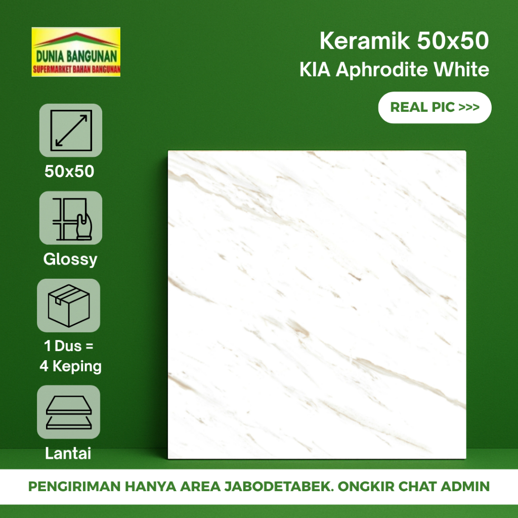 Keramik 50x50 Lantai Putih Corak Emas KIA Aphrodite White Keramik Lantai Glossy