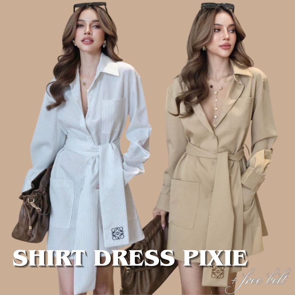 - BANGKOK MEDAN - READY SHIRT DRESS PIXIE + FREE BELT BY COTTON CANDY