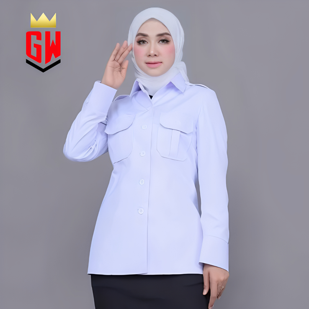 Baju Dinas PDH Seragam Putih Kerja Wanita Lengan Panjang / Kemeja PNS / ASN Wanita Putih Lengan Panj
