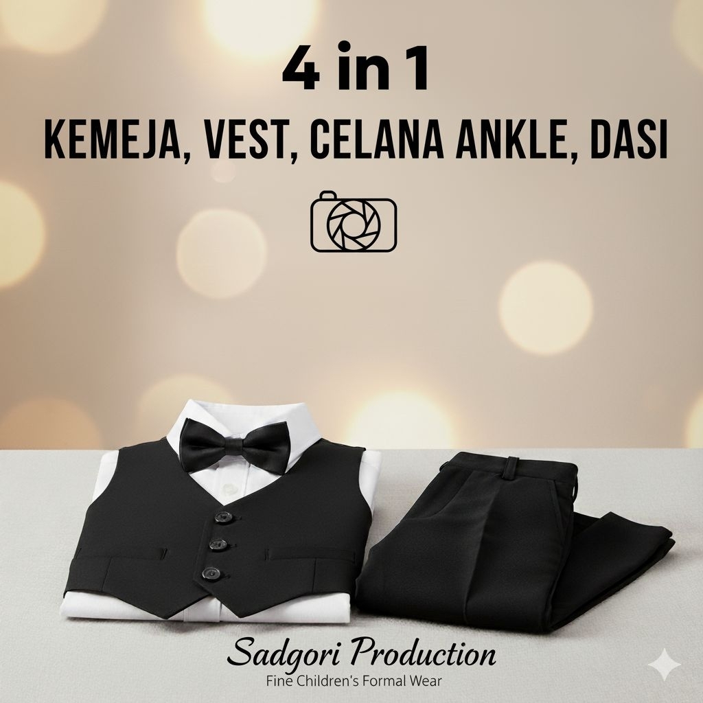 Baju Lebaran Anak | Setelan Rompi Jas Anak Laki Laki Usia 2-13 Tahun | Vest Kemeja Celana Dasi
