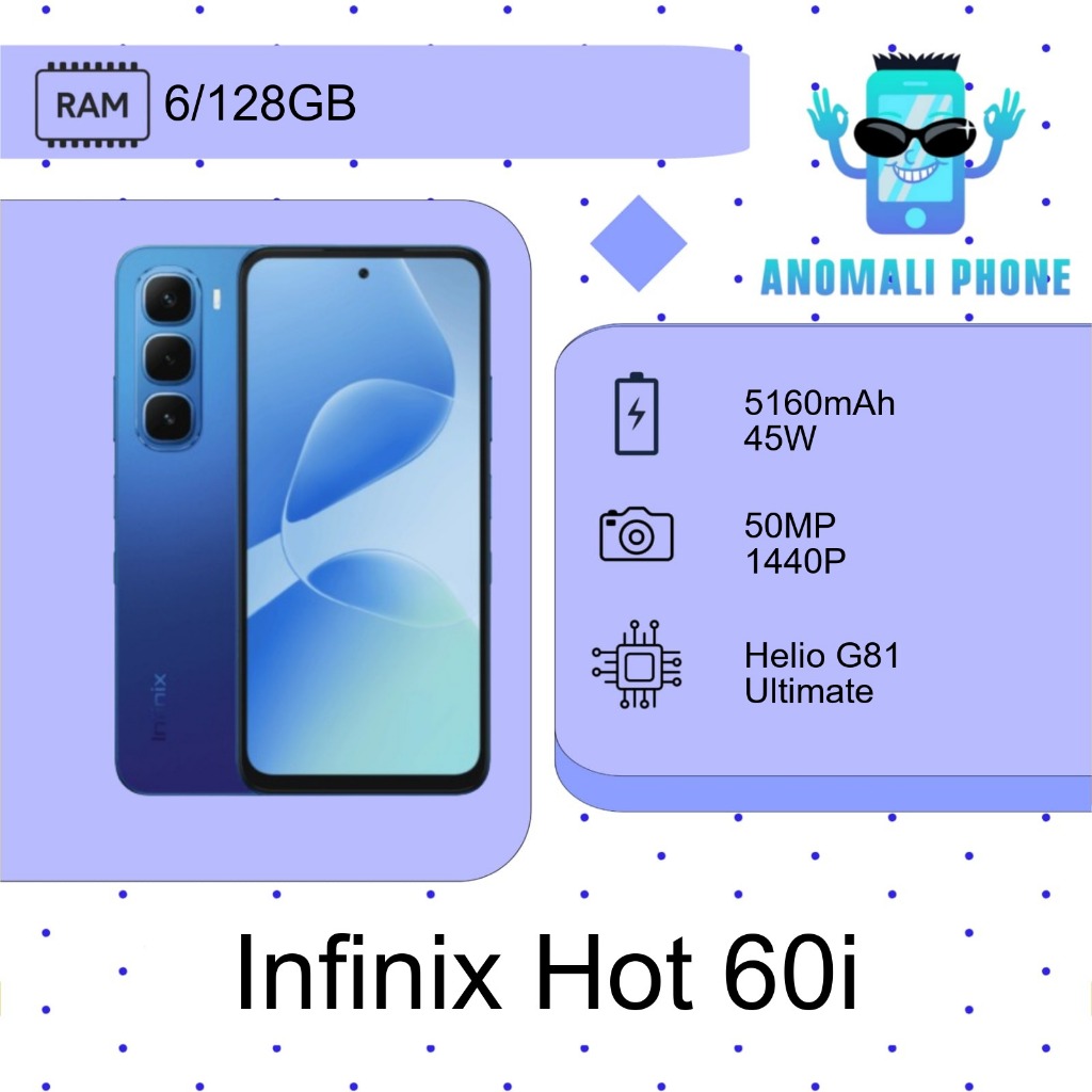 INFINIX HOT 60I RAM 6/128GB, 8/256GB - GARANSI RESMI - FREE AKSESORIS - HANDPHONE - SMARTPHONE