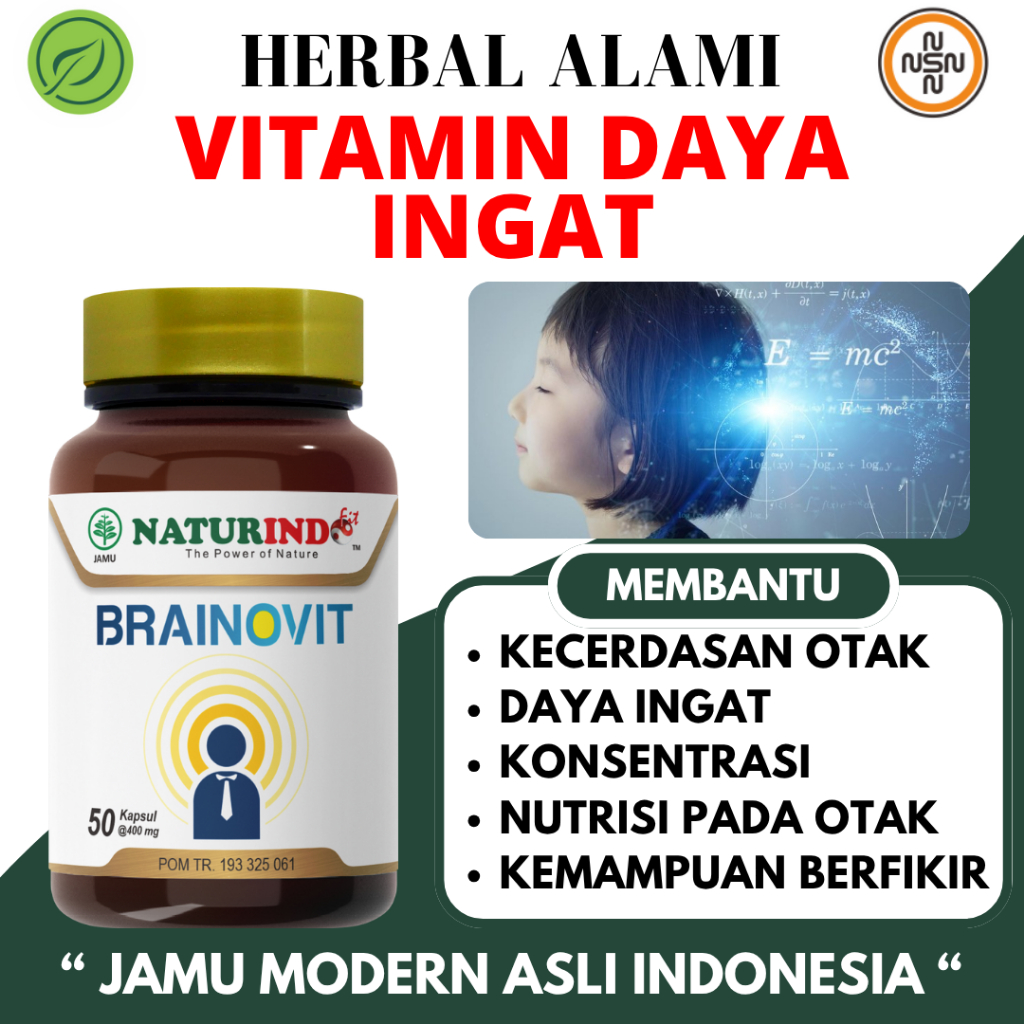 BRAINOVIT Vitamin Daya Ingat Kecerdasan Otak Suplemen Daya Ingat Anak & Dewasa Herbal NATURINDO