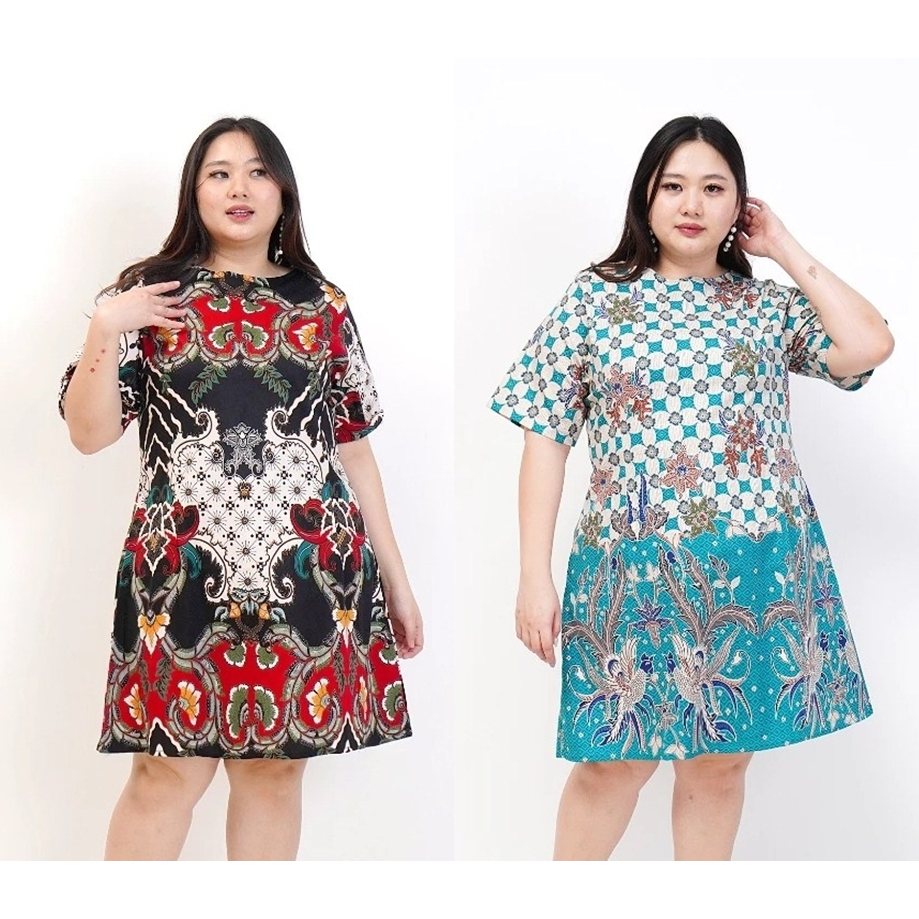 BAJU DRESS BATIK WANITA MODERN PREMIUM 038 JUMBO BIG SIZE LD 120 CM XXL BAJU HAMIL DRESS PESTA KERJA