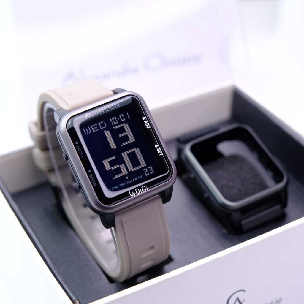 JAM TANGAN WANITA ALEXANDRE CHRISTIE/ALEXANDER CHRISTIE WANITA AC9344 GREY DIGITAL +TALI KANVAS ORI